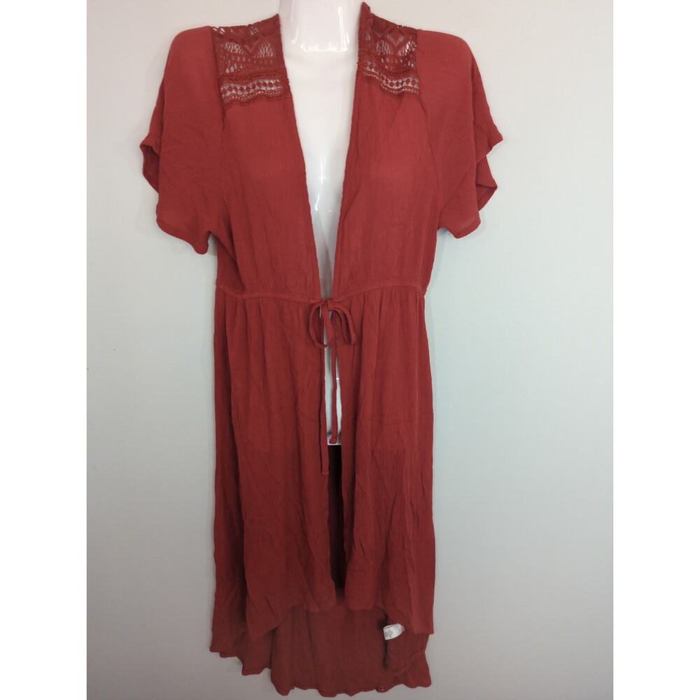 Almost Famous Tie Front Hi-Low Burnt Orange Bohemian Kimono‎ MEDIUM NWT